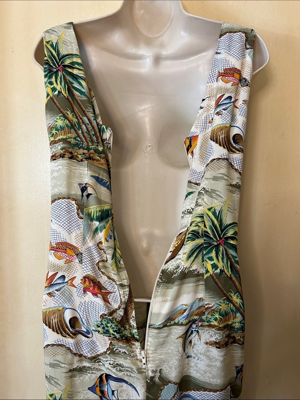reyn spooner Tropical Palm & Fish Midi Dress - Green, Blue, Brown 100% Rayon M - Picture 10 of 11